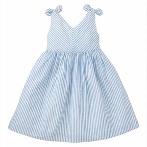 Hope & HenryBow Shoulder Blue and White Striped Dress
